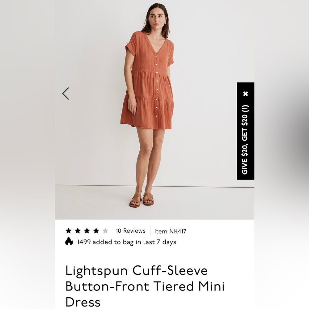 Madewell Lightspun Cuff-Sleeve Button-Front Tiered Mini Dress (XL) - NEW